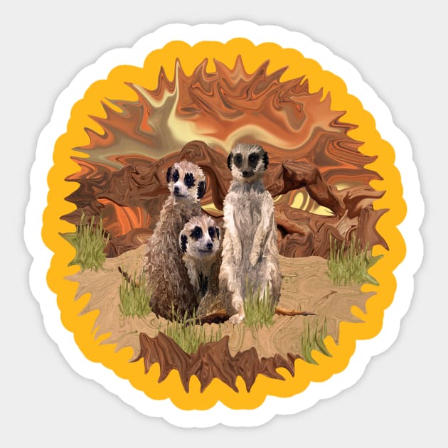 Three Meerly Meerkats Sticker by distortionart